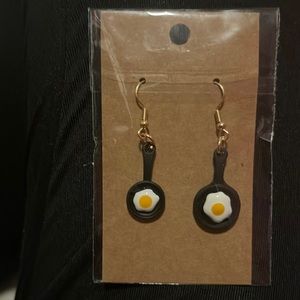 Black frying pan handmade earrings